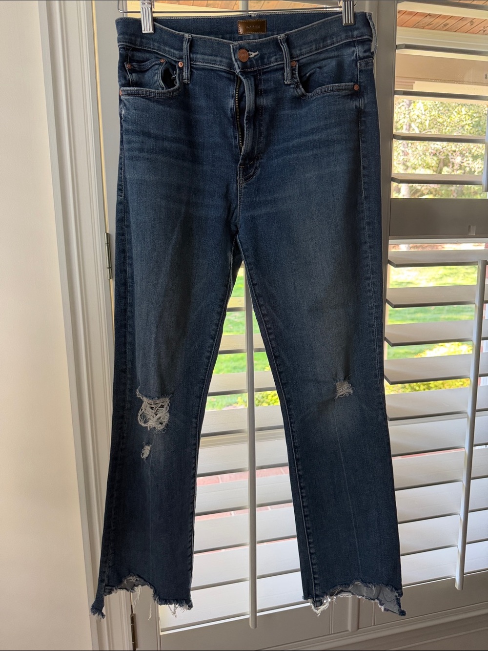 Mother The Insider Crop Step Chew Dark Blue Distressed Women's Jeans